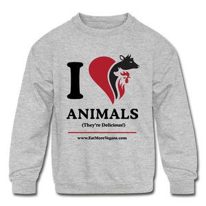 Unisex Kid's Crewneck Sweatshirt - I Love Animals - heather gray