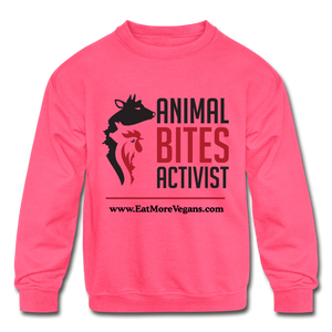 Unisex Kid's Crewneck Sweatshirt - Animal Bites Activist - neon pink