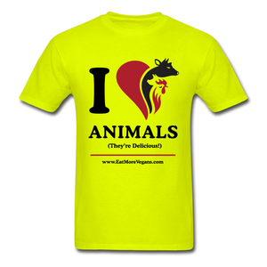 Men's Basic T-Shirt - I Love Animals - safety green