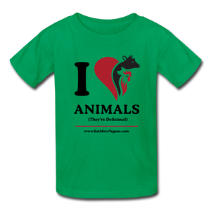 Unisex Kid's Basic T-Shirt - I Love Animals - kelly green