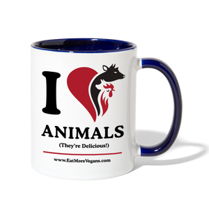 Coffee Mug - I Love Animals - white/cobalt blue