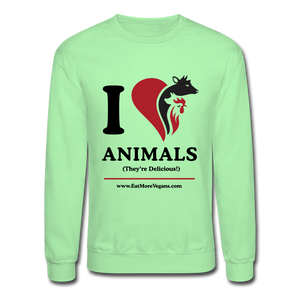 Unisex Adult Crewneck Sweatshirt - I Love Animals - lime