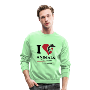 Unisex Adult Crewneck Sweatshirt - I Love Animals - lime