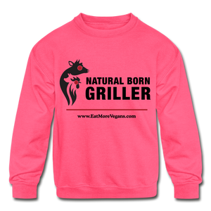 Unisex Kid's Crewneck Sweatshirt - Natural Born Griller - neon pink