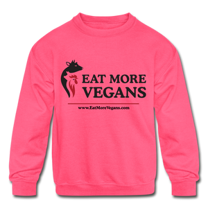 Unisex Kid's Crewneck Sweatshirt - Eat More Vegans - neon pink