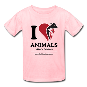 Unisex Kid's Basic T-Shirt - I Love Animals - pink